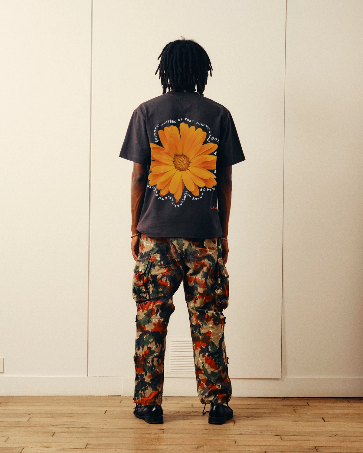 T-shirt Flower Power - Noir Cassé